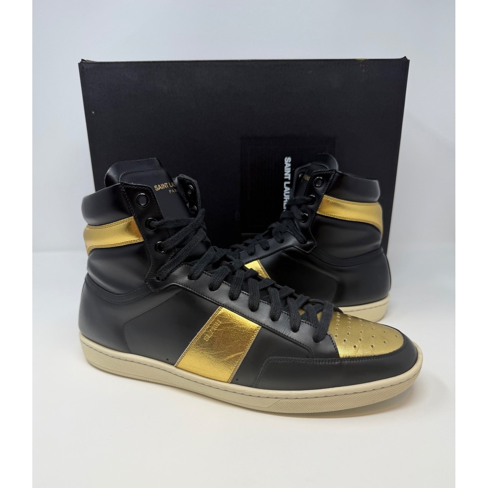 Saint Laurent SL-10 High Court Classic Sneaker Black/Gold Size 10 US 43 EU